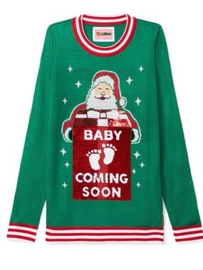 TIPSY ELVES BIG REVEAL REVERSIBLE SEQUIN MATERNITY CHRISTMAS SWEATER SIZE S